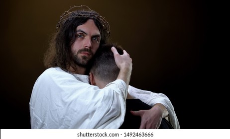 Jesus Thorns Crown Comforting Crying Man Stock Photo 1492463666 ...