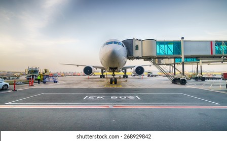Jet aircraft docked in Dubai international airport