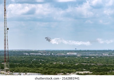 Jet Airplanes In Formation Flying Over A City In America