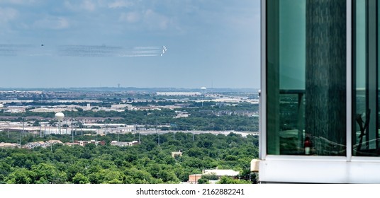 Jet Airplanes In Formation Flying Over A City In America