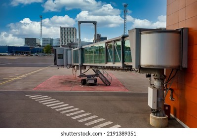 Jet Bridge From An Airport Terminal Gate.