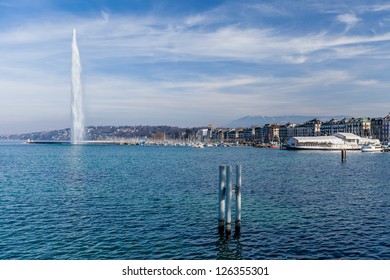 Jet d'Eau. Switzerland, Geneva, view of Lake Geneva.