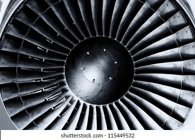 Jet Engine Close Up. Black And white. Toning.