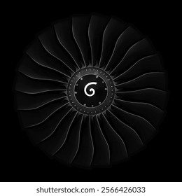 Jet engine front view isolated on black background. Close up of airplane engine during maintenance.engineering marvel