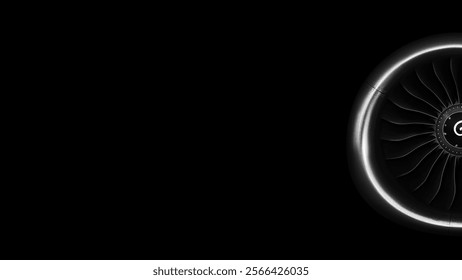 Jet engine front view isolated on black background. Close up of airplane engine during maintenance.engineering marvel