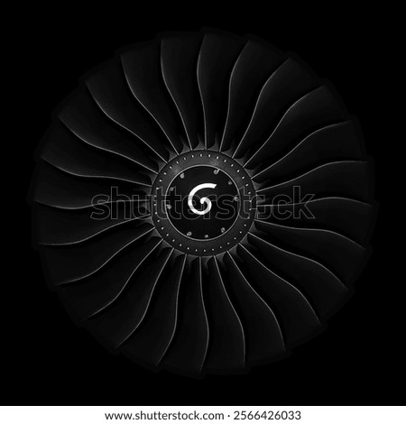 Jet engine front view isolated on black background. Close up of airplane engine during maintenance.engineering marvel
