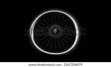 Jet engine front view isolated on black background. Close up of airplane engine during maintenance.engineering marvel