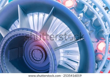 Jet engine, internal structure with hydraulic,  aircraft and aerospace industry