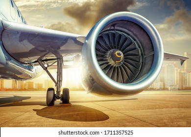 jet engine of an modern airliner against a skyline