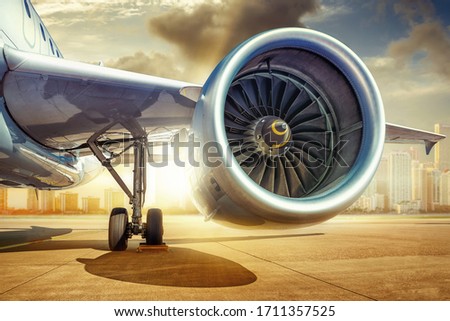 jet engine of an modern airliner against a skyline