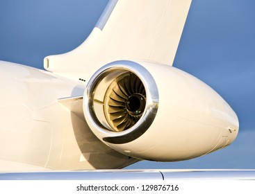 Jet Engine With A Part Of A Wing On A Private Plane - Bombardier Global Express