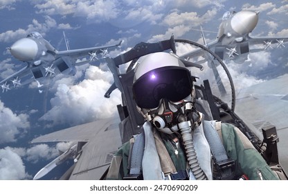  Jet fighter pilot in cockpit view with wingman support - Powered by Shutterstock