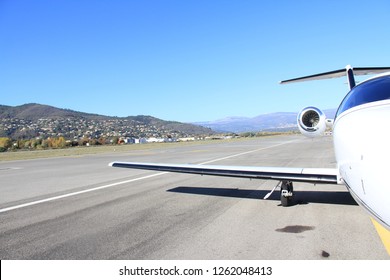 Jet Flight From Switzerland To France In Summer, Cessna Citation Mustang C510 At Cannes Airport