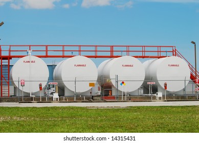 Jet Fuel Stored In Large White Canisters