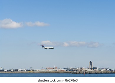 A Jet On Approach To Logan International Airport In Boston