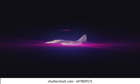 Jet with Purple flare on black background