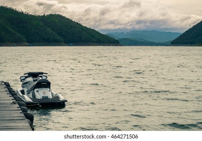 Jet Ski In A Clam Lake. Vacation Concept.