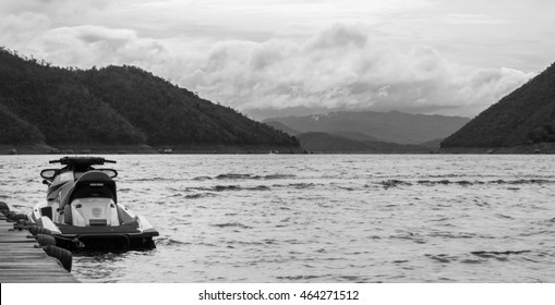 Jet Ski In A Clam Lake. Vacation Concept. 