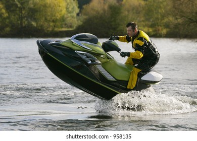 A Jet Skier Gets His Personal Water Craft Out Of The Water