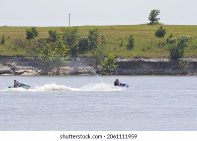 Jet Skiers At Kansas' El Dorado Lake.