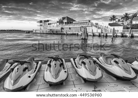 Jet skis and buildings of Key West.