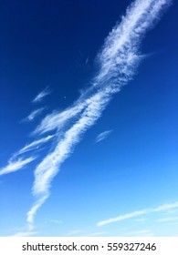 Jet Stream Cloud In The Blue Sky. Background Image.