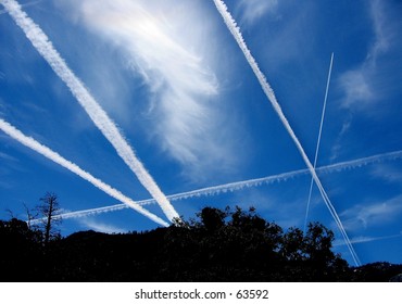 Jet Stream In Sky Over Hetch Hetchy, Yosemite National Park
