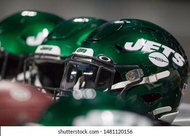 Jets Helmet - week #3 of the 2019 NFL Pre-Season Game Atlanta Falcons Host the New York Jets on Thursday August 15th 2019 at the Mercedes Benz Stadium in Atlanta Georgia USA
