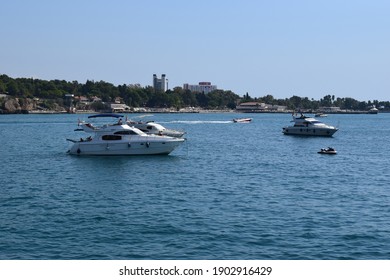 Jetski And Yachts On The Sea. Clear Sea Blue Sky. Motor Transport In The Sea, Scutter And Boats. Antalya, Turkey. 27 September, 2020