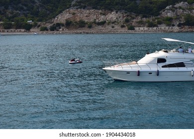 Jetski And Yachts On The Sea. Clear Sea Blue Sky. Motor Transport In The Sea, Scutter And Boats. Antalya, Turkey. 27 September, 2020