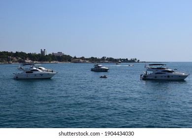 Jetski And Yachts On The Sea. Clear Sea Blue Sky. Motor Transport In The Sea, Scutter And Boats. Antalya, Turkey. 27 September, 2020