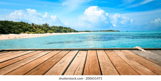 Jetty, Beach And Jungle - Vacation Background.  Outdoor Shot