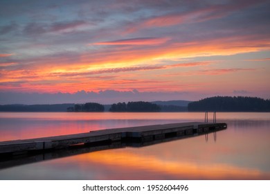 Jetty At The Lake Grycken, Stjaernsund,  Dalecarlia, Sweden