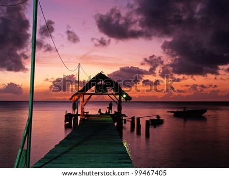 The jetty at Pigeon Point at sunset, Tobago, Trinidad and Tobago, Caribbean, West Indies.