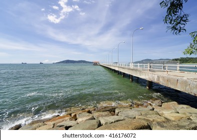 Jetty Of Universiti Malaysia Sabah (UMS) During Midday With Beautiful Blue Sky