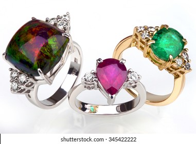 Jewellery Diamond And Gemstone Ring On A White Background