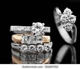 Jewellery Diamond Ring On A Black Background 