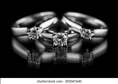 Jewellery Diamond Ring On A Black Background.