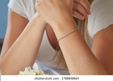 Jewellery Woman. Diamond Bracelet On Woman