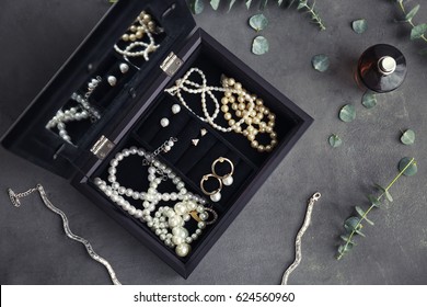 Jewelry Accessories In Box And Table, Top View