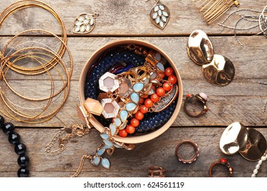 Jewelry Accessories In Box And Table, Top View