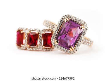 Jewelry Accessories Pair Of Ring With Amethyst And Ruby