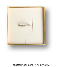 Jewelry Box With Gold Ring On White Background Isolation, Top View