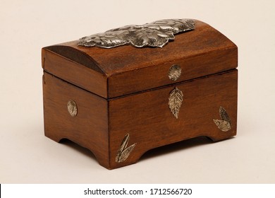 Jewelry Box Made Of Wood With Additional Workmanship And Decorated. Wooden Jewelry Box. Wooden Box Made Of Aged Wood.