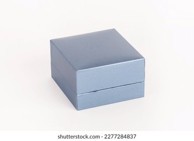 Jewelry Box on white background. Blue color jewelry box closed. Mockup.