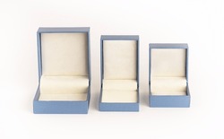 Jewelry Boxes On White Background. Various Sizes Jewelry Boxes Opened. Three Box Mockup.
