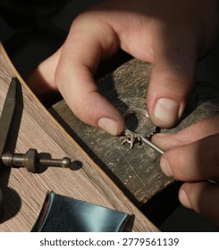 Jewelry Crafting Process in Workshop, Assembling and Setting Elegant Pieces by Artisan