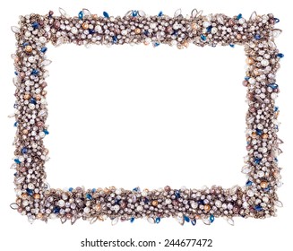 Jewelry crystals frame border isolated on white