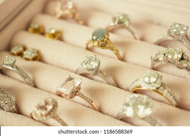 Jewelry Diamond Rings And Earrings In Box