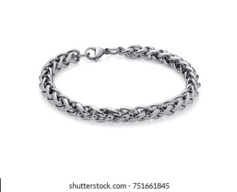 Jewelry For Men, Silver Bracelet, On White Background